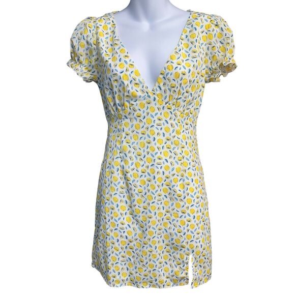 Princess Polly Kasey Lemon Fruit Mini Dress Womens US Size 4 In Yellow Multi - Picture 4 of 16